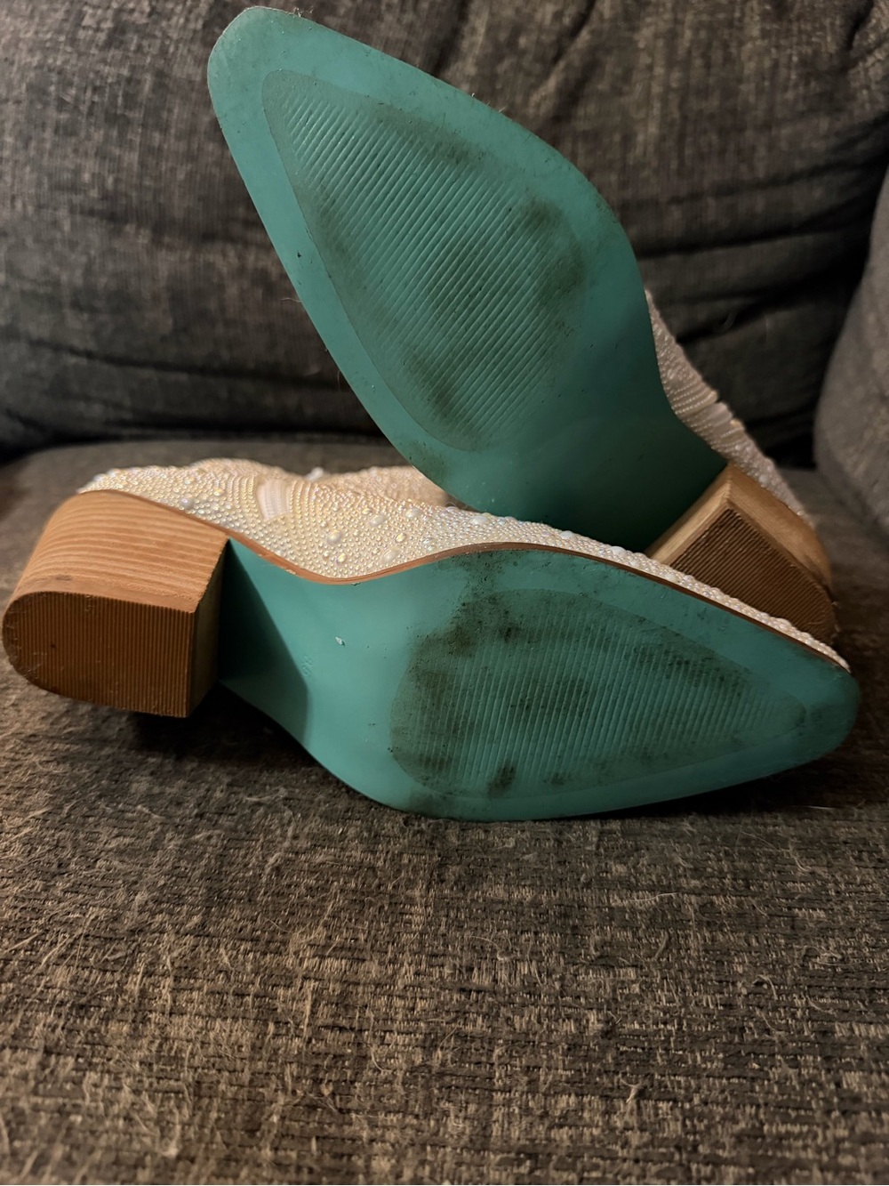 Women’s Cream Embellished Pearl Ankle Boots - Picture 6 of 6
